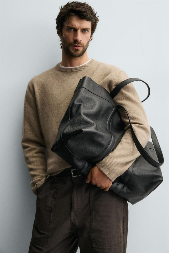 ZARA ШЕРСТЯНОЙ СВИТЕР КЛАССИЧЕСКОГО КРОЯ, РЫЖЕВАТО-КОРИЧНЕВЫЙ