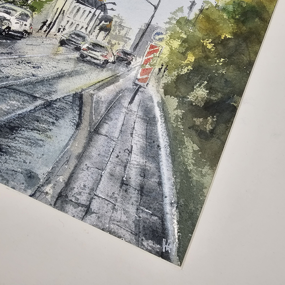 Картина авторская акварельная в паспарту 30х40 см на стену для интерьера "Осень на Даниловском валу"