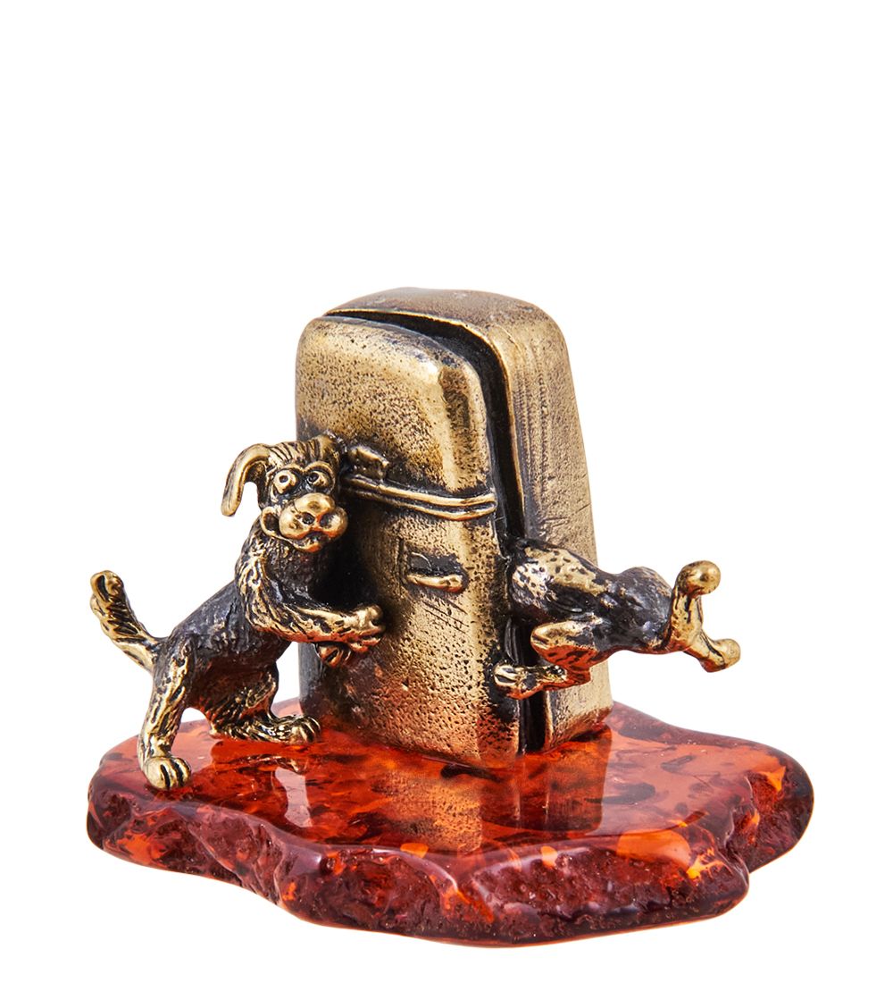 Народные промыслы AM-3716 Фигурка «Собаки Западня» (латунь, янтарь)