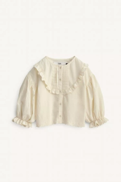 ZARA РУБАШКА С ВОЛАНАМИ И ЦВЕТОЧНОЙ ВЫШИВКОЙ — LIMITED EDITION, ЭКРЮ