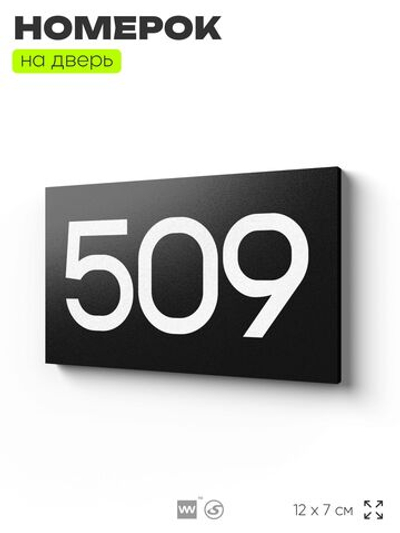 Номер на дверь 509, табличка на дверь для офиса, квартиры, кабинета, аудитории, склада, черная 120х70 мм, Айдентика Технолоджи
