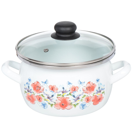 Кастрюля сталь, эмал, 3 л, с крыш, Сантэкс, Маки, 1-2430112, индукц