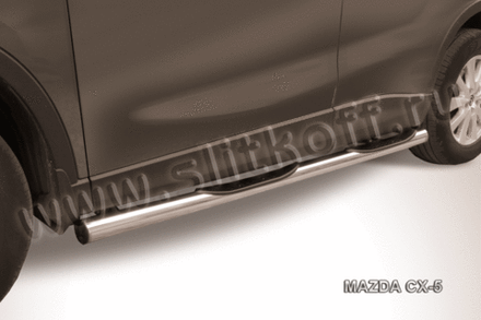 Пороги из нержавейки Mazda CX-5 (2011-2017) d76 с проступями (черный цвет)