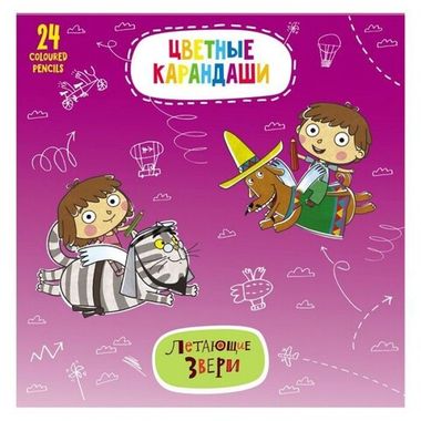 Карандаши 24 цв. (Хатбер) Летающие звери- с заточ. в карт.короб. с е/п BKc_24077