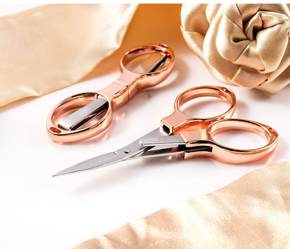 Ножницы раскладные, металл, розовое золото.(Китай)