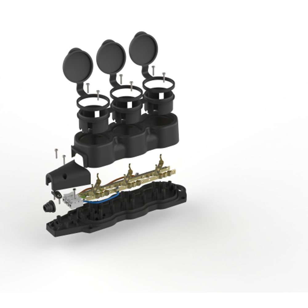 Колодка ЭРА KX-3e-B-IP44 каучуковая с заземлением 3 розетки 16A IP44 черная | Колодки