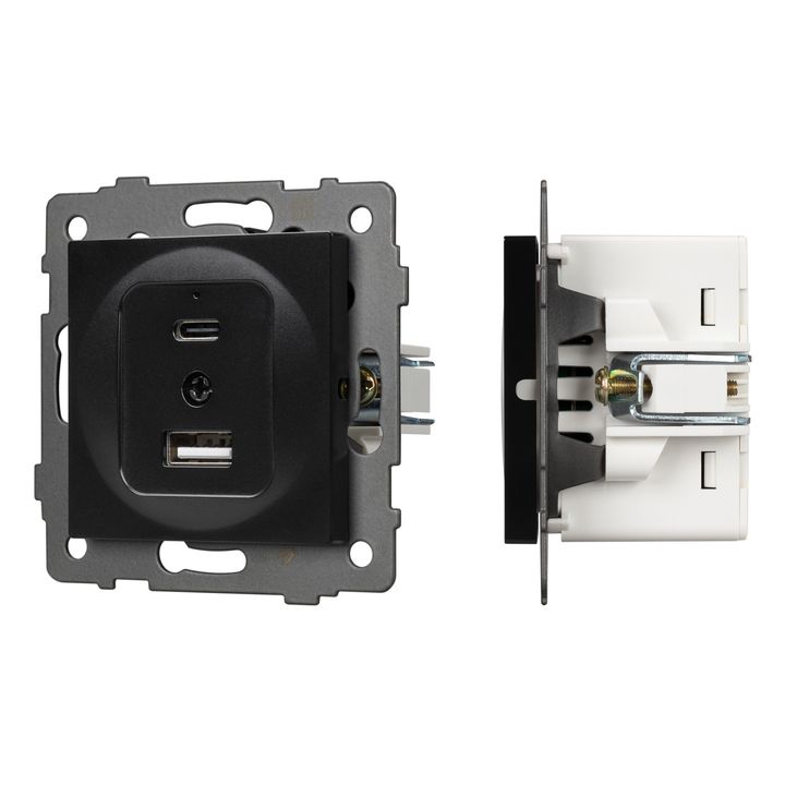 Механизм USB розетки SCT-MUAC-PL-BK-V (5V, 3A, QC4) Arlight 049838