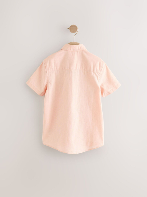 Рубашка льняная с коротким рукавом для мальчика Next AB7-100, Персиковый