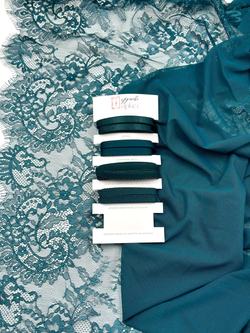 Кружево шантильи сине-зеленое неэластичное ширина 45 см КУПОН 3 м