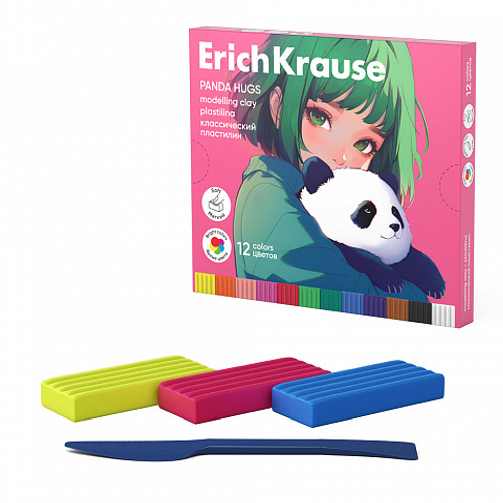 Пластилин 12цв 180гр. Erich Krause Panda Hugs со стеком