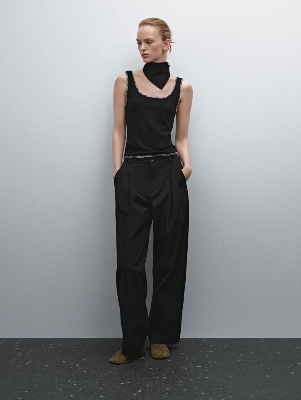 Massimo Dutti Топ на бретелях с контрастной деталью, черный