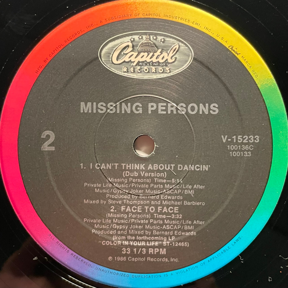Missing Persons ‎– I Can't Think About Dancin' (США 1986г.) EP