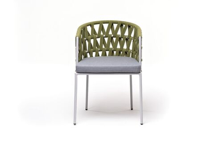 "Диего" стул плетеный из роупа, каркас из стали светло-серый (RAL7035) шагрень, роуп салатовый меланж круглый, ткань светло-серая