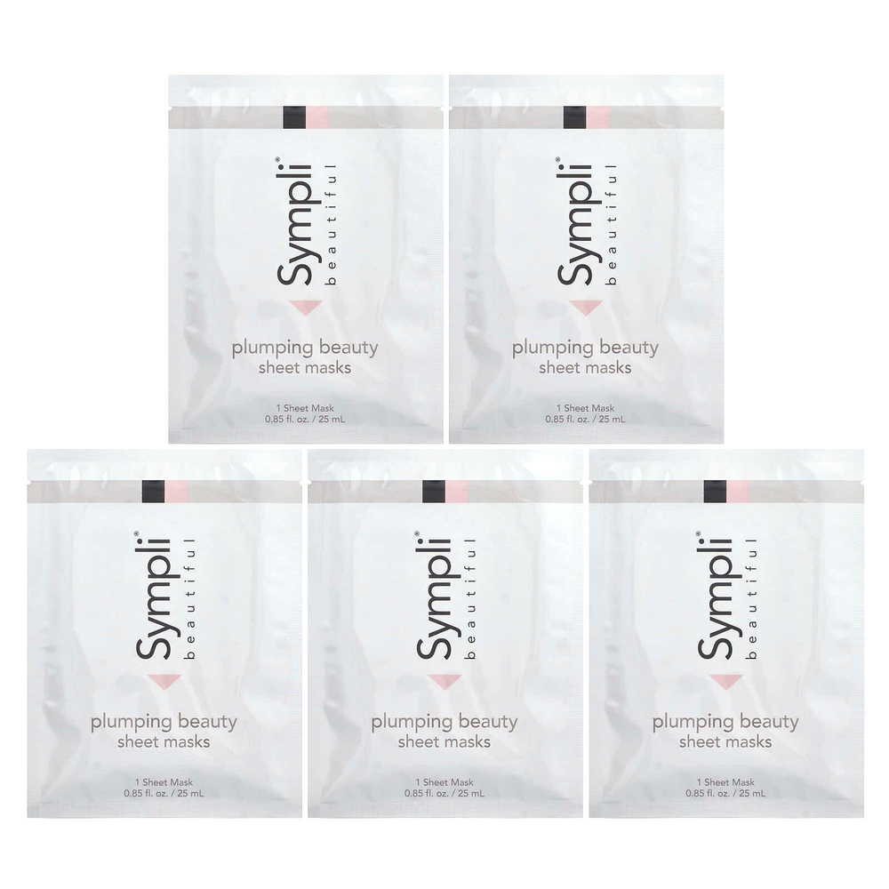 Sympli Beautiful, тканевая маска для повышения упругости кожи, 5 шт., 25 мл (0,85 жидк. унции) каждая