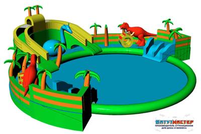 Надувной аквапарк с бассейном и горками «Дино Парк», 19,67×19,67×5,68 м