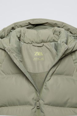 ZARA СТЕГАНАЯ КУРТКА WATER-REPELLENT, ПЫЛЬНЫЙ ХАКИ