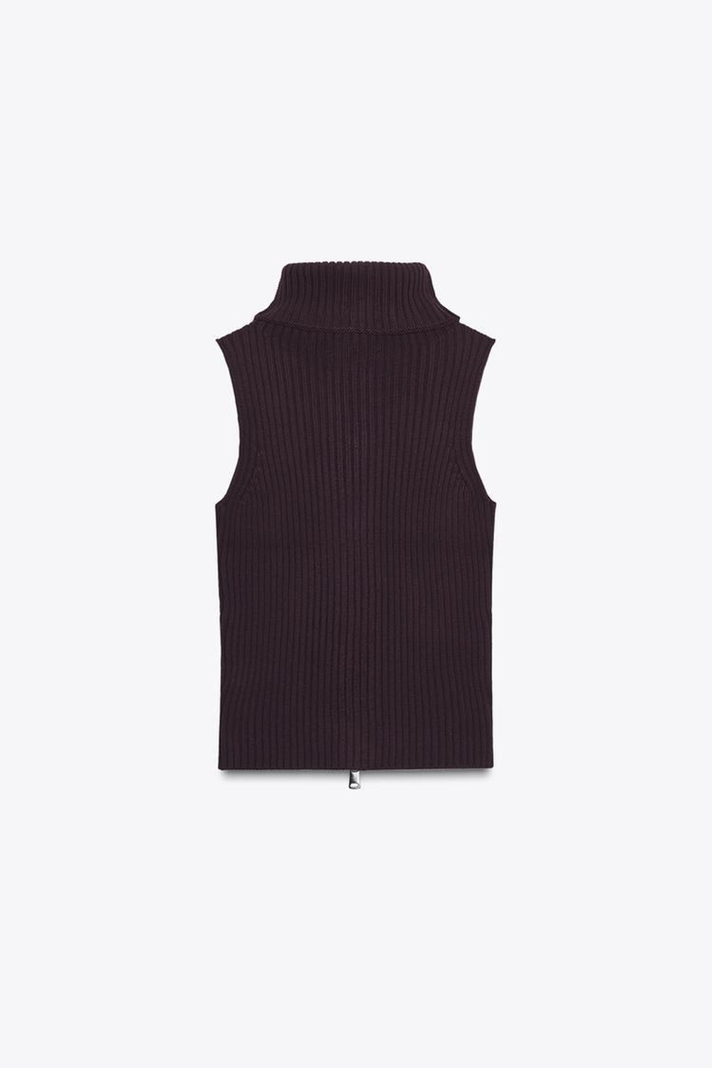 ZARA ТРИКОТАЖНЫЙ ТОП-ЖИЛЕТ В РУБЧИК, ВИННЫЙ