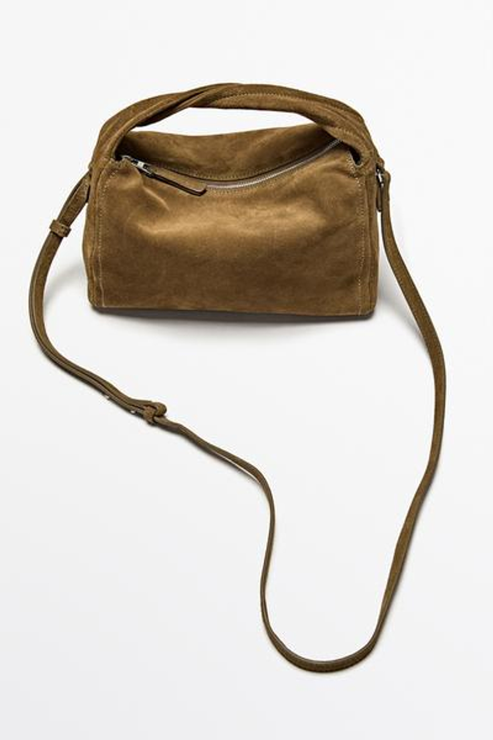Massimo Dutti Сумка через плечо из натуральной замши, серо-коричневый