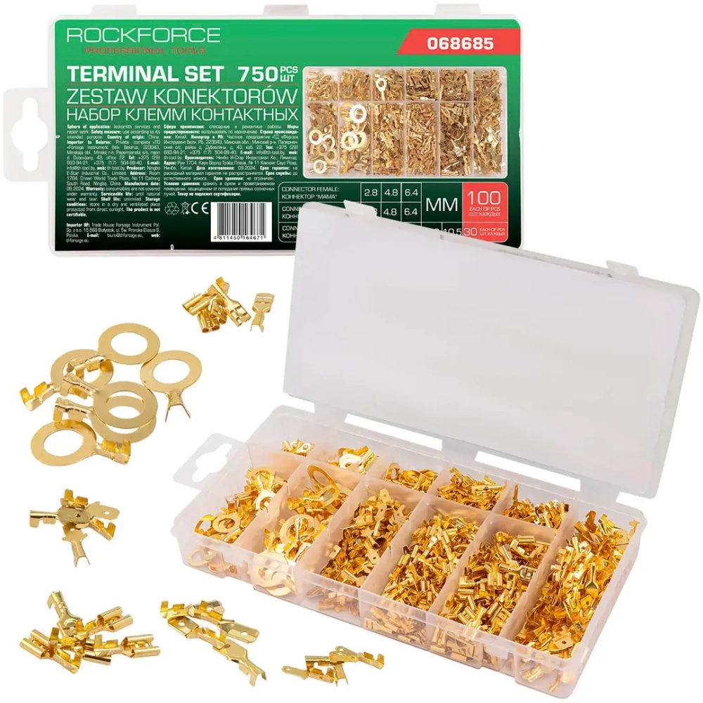 Клеммы контактные автомобильные, набор 750пр. RockFORCE RF-068685