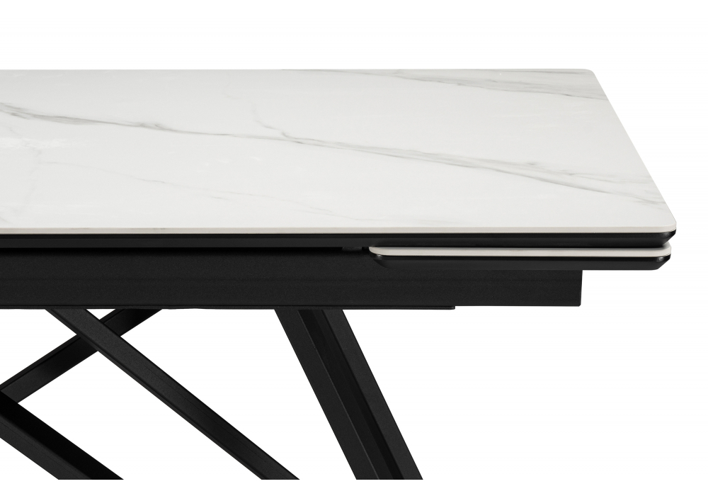Керамический стол Woodville Вилсон 140(200)х80 белый мрамор snow white, черный, ножки черные