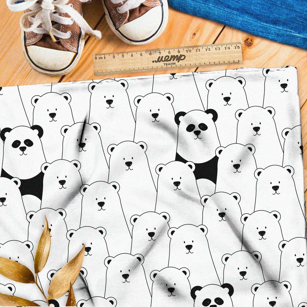 Ткань сатин толпа белых мишек