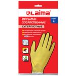 Перчатки хозяйственные латексные LAIMA "Премиум", МНОГОРАЗОВЫЕ, хлопчатобумажное напыление, суперплотные, L (большой), 600272