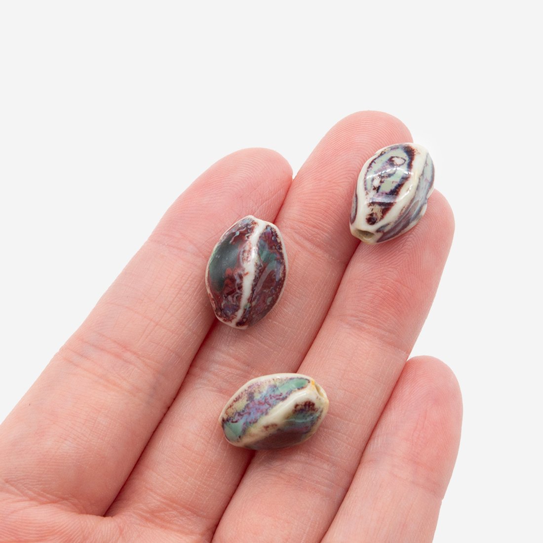 Бусина в форме бочонка с гранями, 15,8*9мм, бордово-синяя, глазурированный фарфор