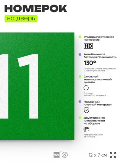 Номер на дверь 511, табличка на дверь для офиса, квартиры, кабинета, аудитории, склада, зеленая 120х70 мм, Айдентика Технолоджи