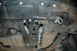 Защита картера двигателя, КПП (2 мм, сталь) для Mitsubishi Outlander XL 2006-07/2012 (V = 2.0; 2.0d; 2.2d; 2.4), Citroen C-Crosser 2007-2013 (V = 2.4; 2.2d), Citroen C4 AirCross 2012-2017 (V = 2.0 AT), Peugeot 4007 2007-2012 (V = 2.2 HDI; 2.4) Sheriff.05.1282