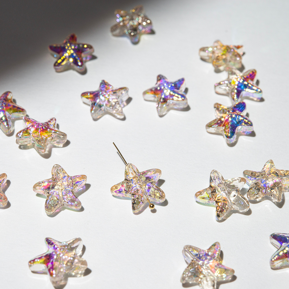 Подвеска в форме звездочки с продольным отверстием, оттенок "Желтый", 13мм, акрил, покрытие AB