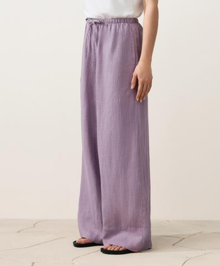 OYSHO Прямые брюки из 100% льна с декоративной строчкой, сиреневый