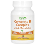 Super Nutrition, полный комплекс витаминов группы B с L-метилфолатом, 60 растительных капсул