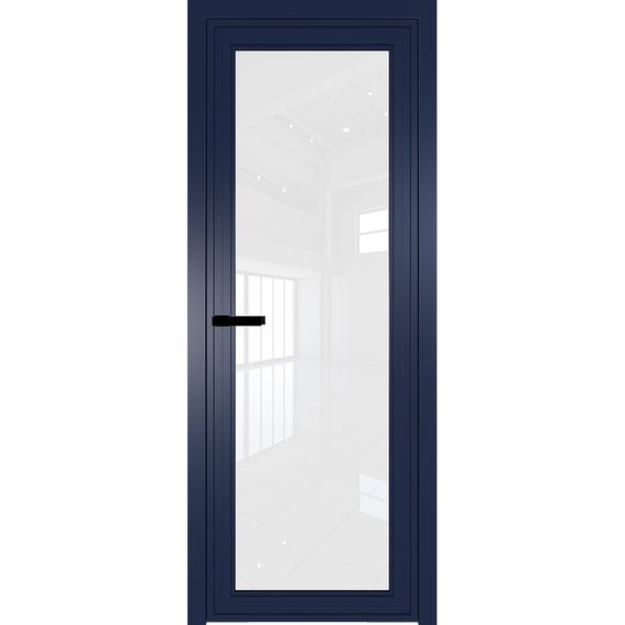 Фото межкомнатной алюминиевой двери Profil Doors AGP 1 синий матовый RAL 5003 стекло триплекс белый