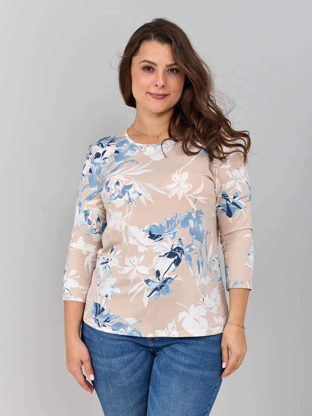 Лонгслив ЛНв-306/бежевый-индигоцветы