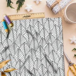 Ткань шифон плотный рисунок чёрно-белых листьев