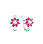Серьги из серебра "Цветы" крас