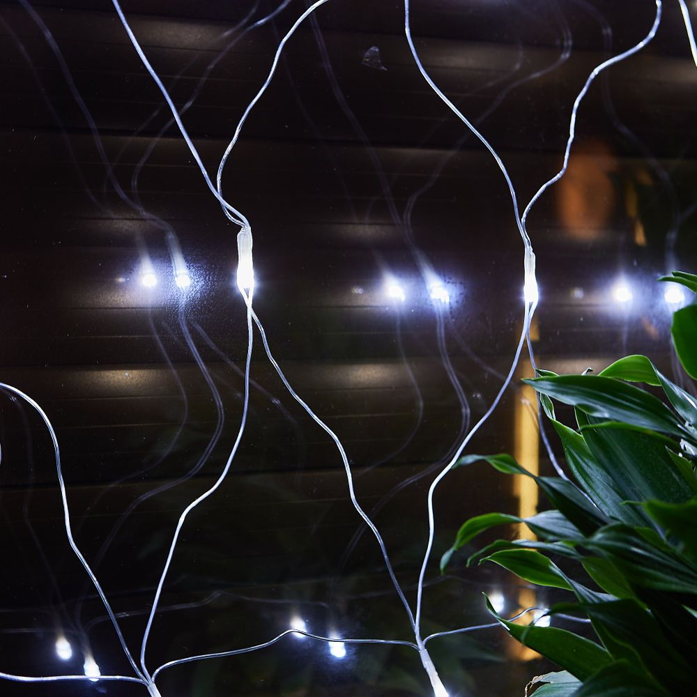 ULD-N1515-96-STK WHITE IP44 Сетка светодиодная со статическим свечением. 1.5х1.5м. Соединяемая. 96 светодиодов. Белый свет. Провод прозрачный. TM Uniel