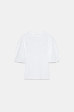 ZARA ФУТБОЛКА ИЗ ПЛОТНОГО ХЛОПКА С КОРОТКИМ РУКАВОМ, БЕЛЫЙ