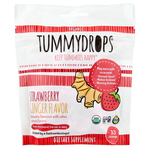 Tummydrops, органическая клубника и имбирь, 33 пастилки