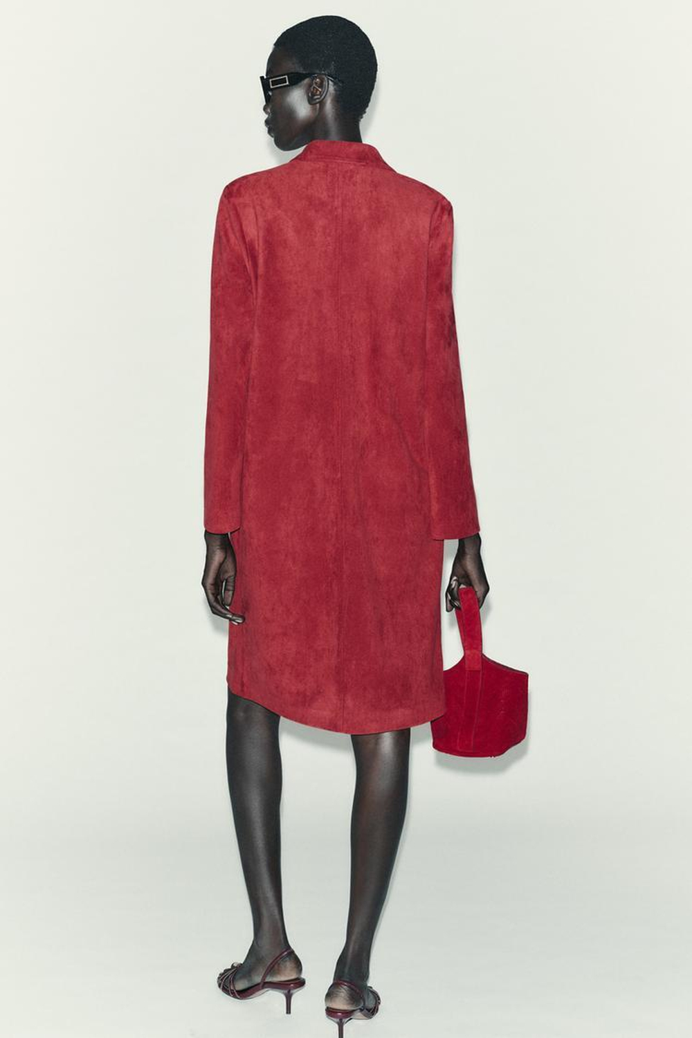 ZARA ПАЛЬТО-СЮРТУК ИЗ ТКАНИ ПОД ЗАМШУ, ТЕМНО-РОЗОВЫЙ