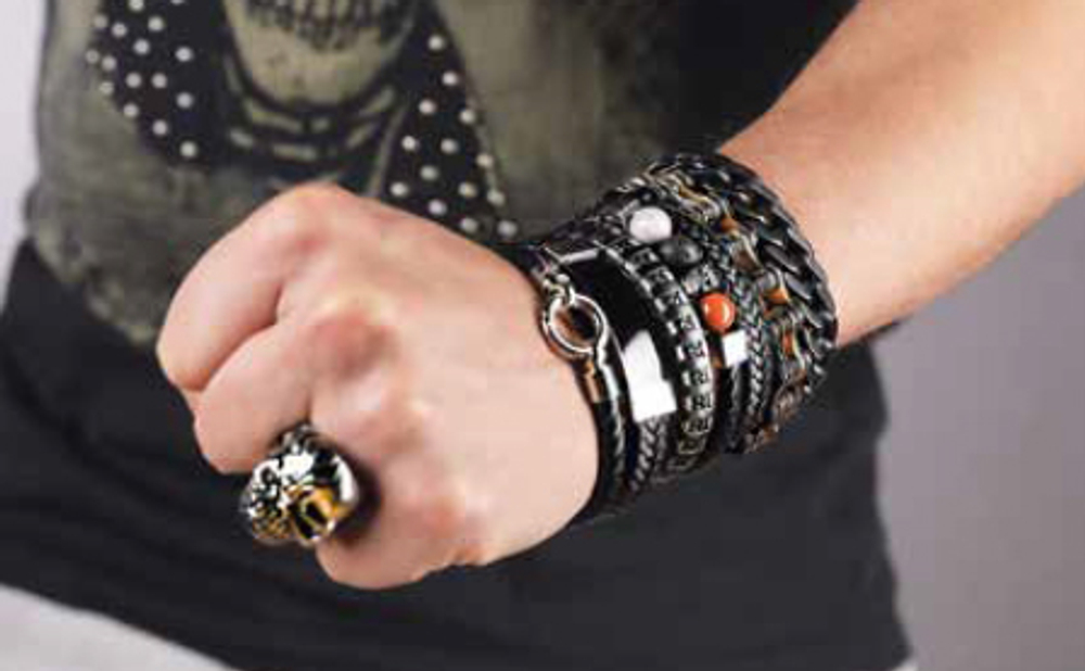Мужской кожаный со сталью и камнями браслет Zippo 2006278