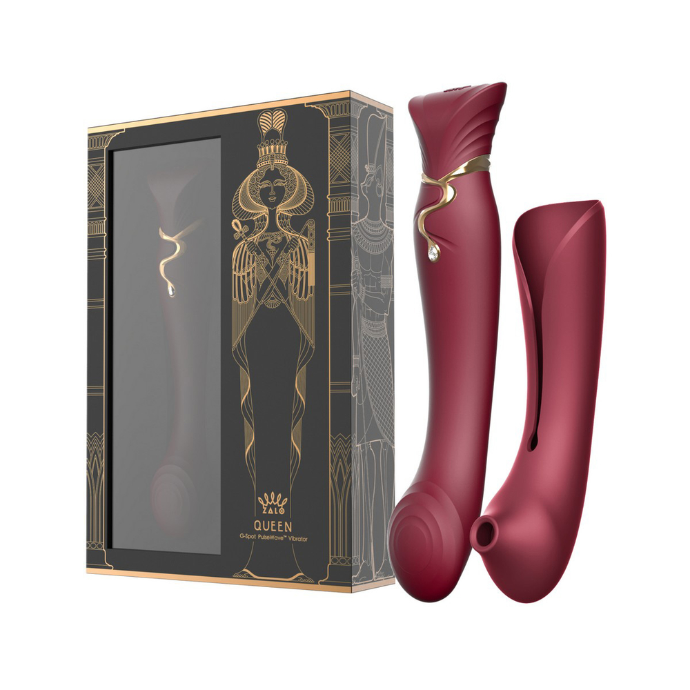 Красный вибростимулятор с пульсацией, вакуумной стимуляцией и функцией нагрева Zalo Queen G-spot PulseWave Vibrator with Suction Sleeve Wine Red