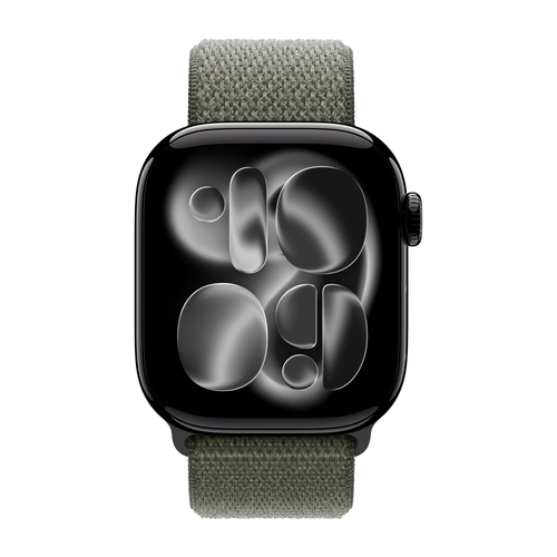 Умные часы Apple Watch Series 11 GPS, 42mm, Jet Black Aluminium Case with Forest Sport Loop