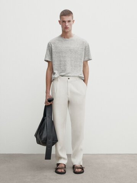 Massimo Dutti Футболка изо льна и хлопка, серый