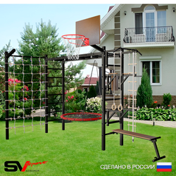 Уличная шведская стенка Sv Sport рукоход с комплектом турник прямой У5285К (Турник/Брусья/Стойка/Скамья/Гнездо 80см/Щит баскет/Кронш бокс/Канат/кольца/лестница/Сетка)