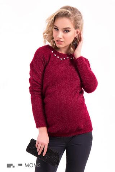 Джемпер бардовый из акрила с бусинами для беременных, размеры 42,48