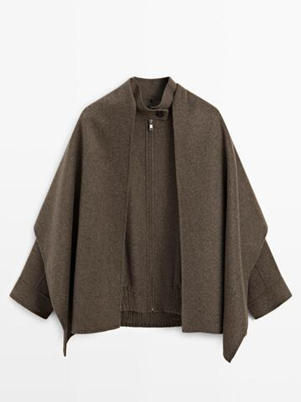 Massimo Dutti Куртка-бомбер из смесовой шерсти с шарфом, серый