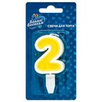 Свеча Цифра, 2 Белая окантовка, 5 см, 1 шт.