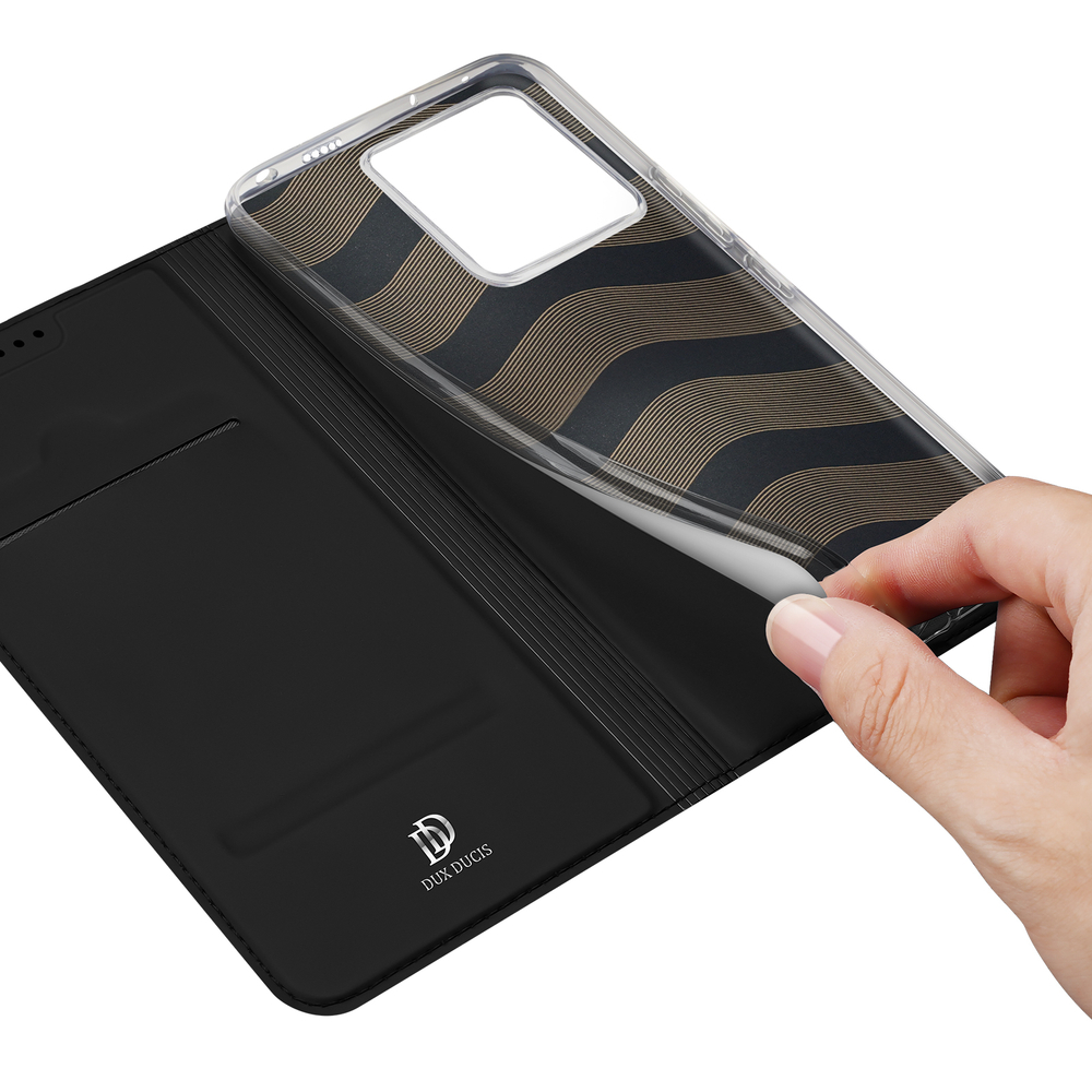 Чехол книжка из PU кожи черного цвета от Dux Ducis для Xiaomi Redmi Note 14S, серия Skin Pro Series Case