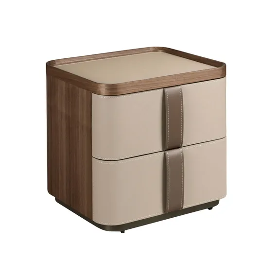 Прикроватная тумбочка 7204 из кожи, ореха и полированной стали
